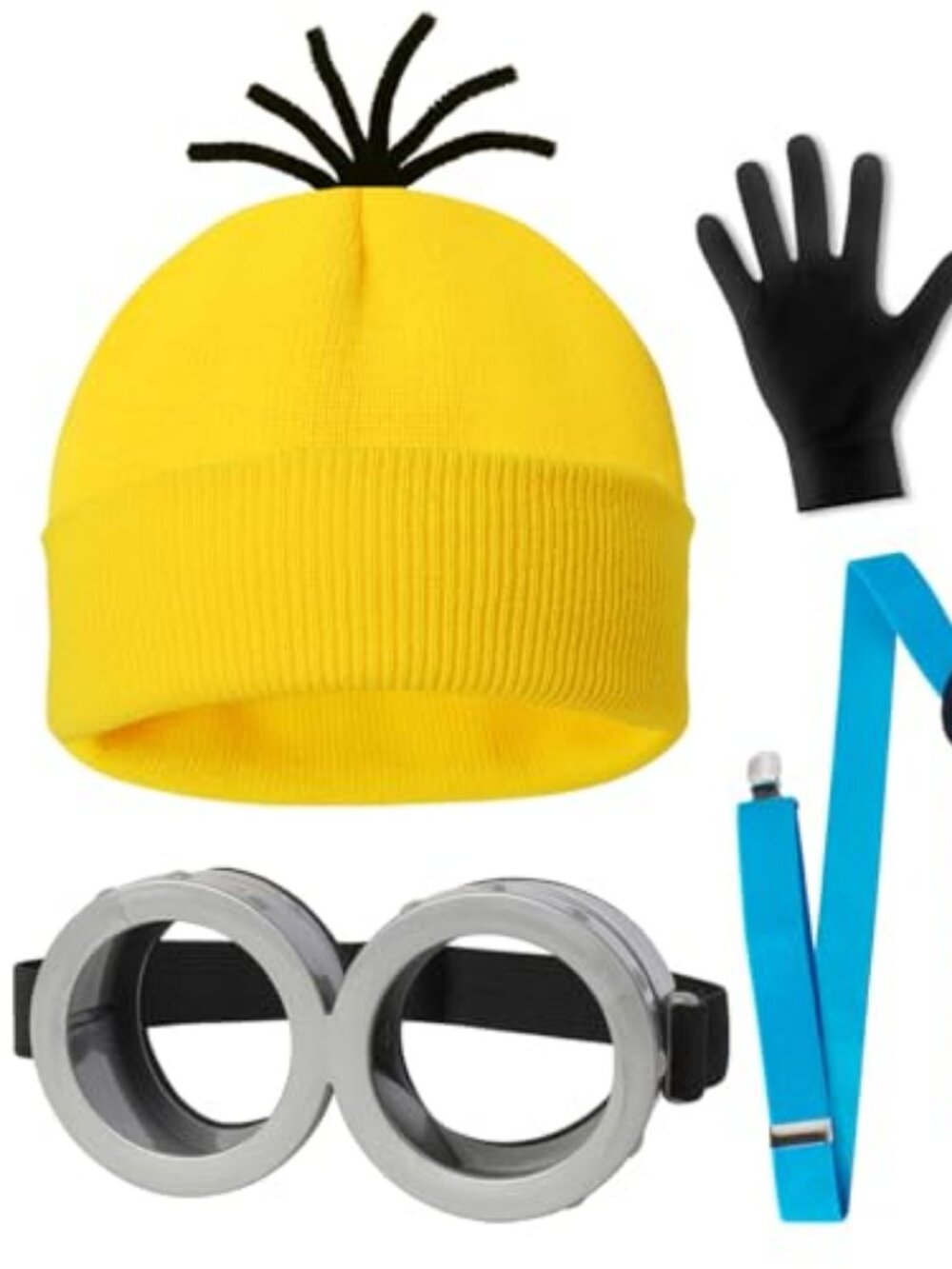 4 Pcs Halloween Costume for Adults,Yellow Hat/Goggle/Glove/Suspender | Halloween